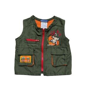 Vintage Boyz Nannette Vest Green Embroidered Jungle Safari Baby Boy 6-9M